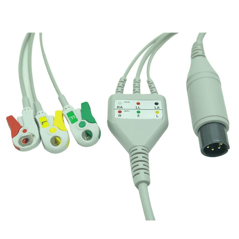 Edan ecg cable 6 Pin One Piece 3 Lead ecg cable, grabber ,3.4m IEC standard,CE /13485 available