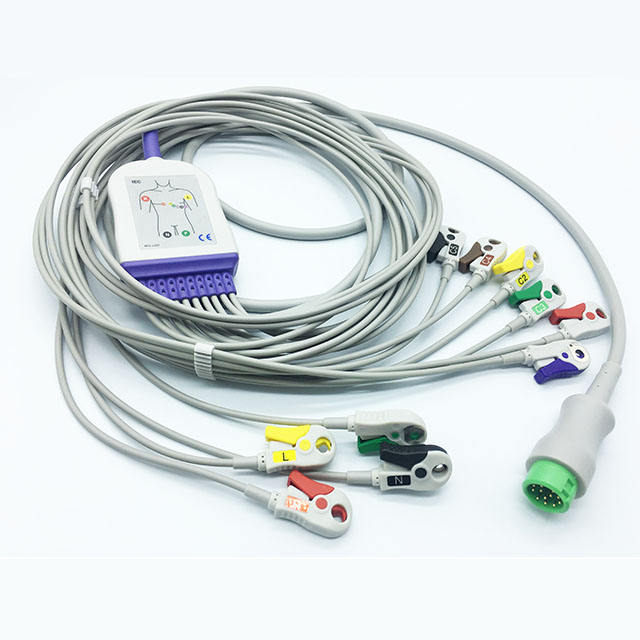 Compatible for Mindray One piece ecg cable 10 lead ekg cable with leadwires, clips, 10K resistor IEC