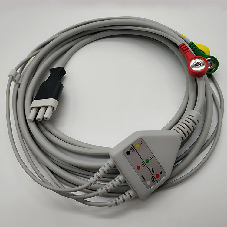 Primedic ecg cable one piece with 3 lead wires,IEC,snap