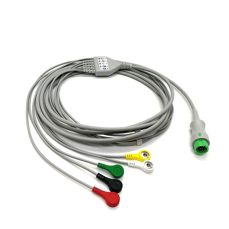 Shanghai Kohden ecg accessories 5 lead snap ecg cable for Shanghai Kohden