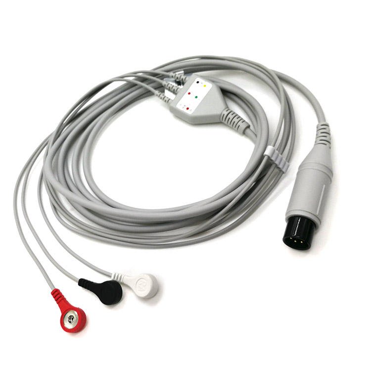 3 Lead snap ECG cable for Mindray/Edan/Goldway/Creative/Biolight/Nellcor/Biocare/Nihon Kohden