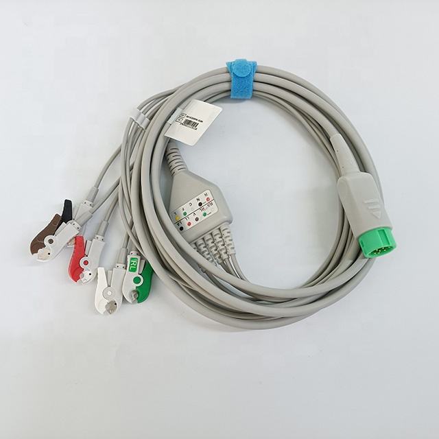 Compatible ECG Cable 12pin Edan ECG Cable With grabber Leadwires clip end 12pin green connector
