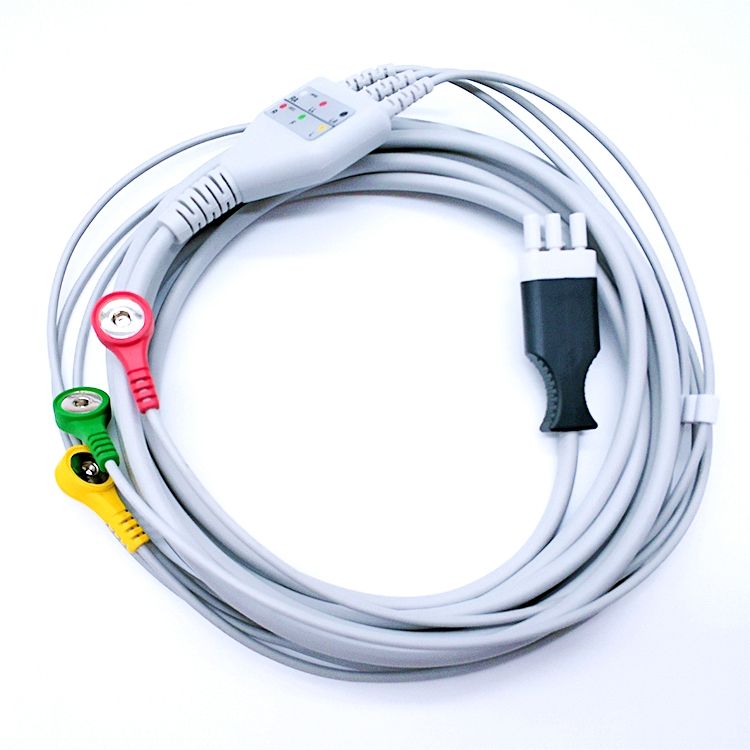 Compatible Primedic DEFI MONITOR XD330 ECG cable with 3-lead leadwires, 3pin connector