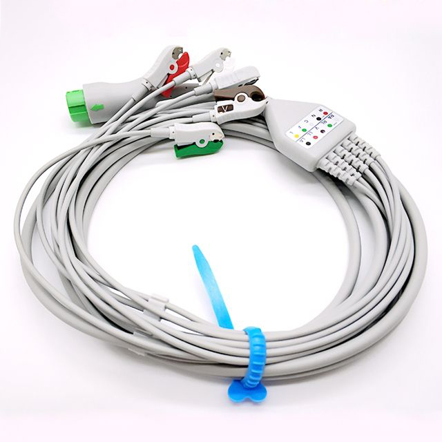 Compatible Mindray T5/T8 12 pin 5 leads one-piece ECG Cable with leadwires,Biocare ECG Cable