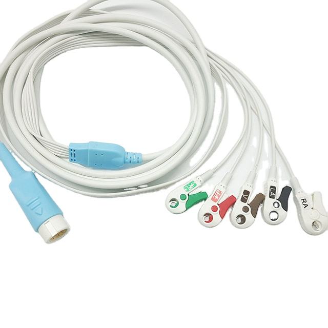 Compatible HP disposable direct connect one - piece ECG cables 5 lead wires with grabber