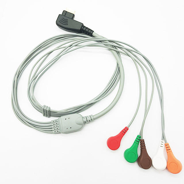 DMS300-4/DMS300-3A one-piece 5 leads ecg holter cable with snap type AHA standard for recorder monito