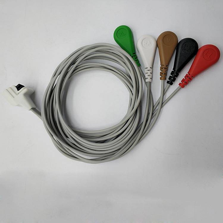 high quality AHA 5 Lead 10 pin Snap Mortara h3 ECG holter cable