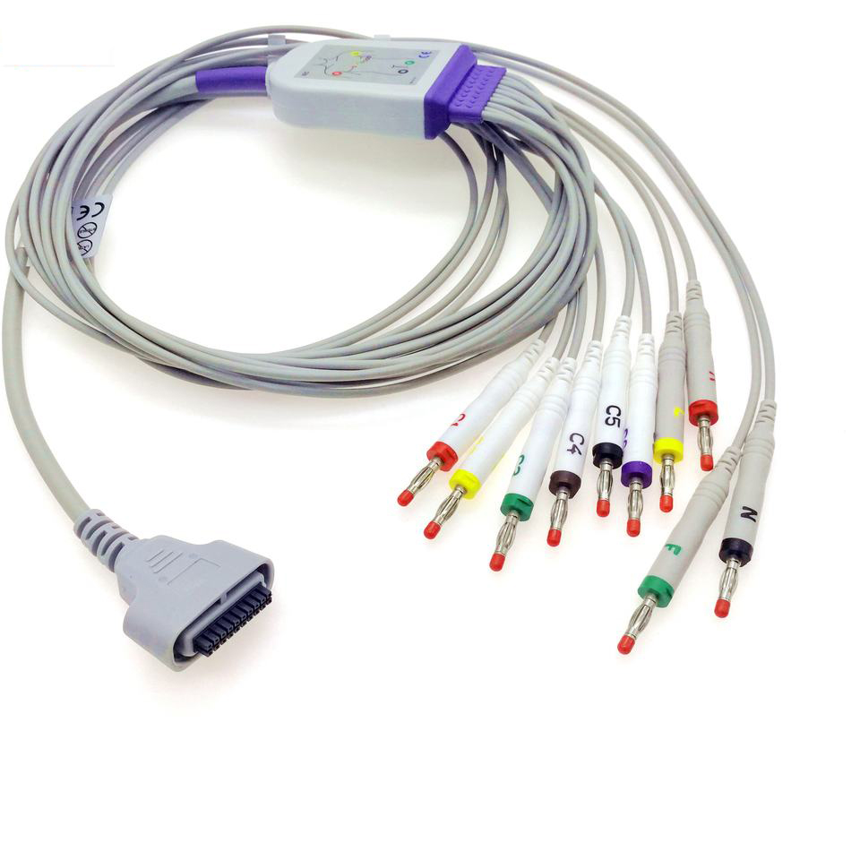 Compatible Edan SE-1515 DX12 Holter ECG Patient Cable 10 Lead Banana 4.0 20Pin