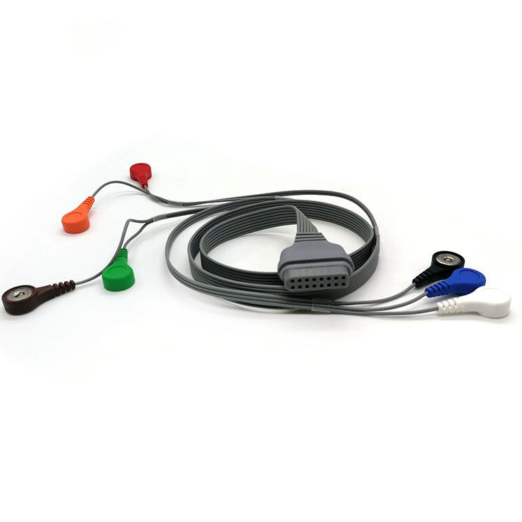 TPU insulated cable ECG 7 lead holter snap button electrode cable EEG ECG with leadwires