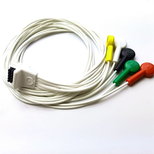 Compatible Mortara HT3+ 5 lead ecg holter cable Snap, IEC or AHA Color Standard are available