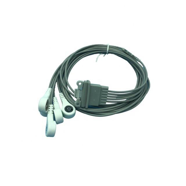 Flexible medical snap button 5 lead holter ecg cable, Schiller AR12 Plus AR4 Plus FD5 snap holter ECG EEG cable