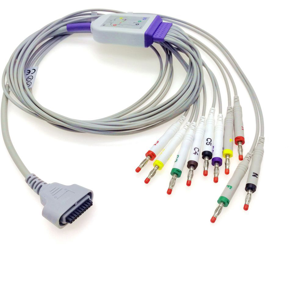 Compatible Edan SE-1515 DX12 holter 10 lead/12-channel ECG cable with leadwires